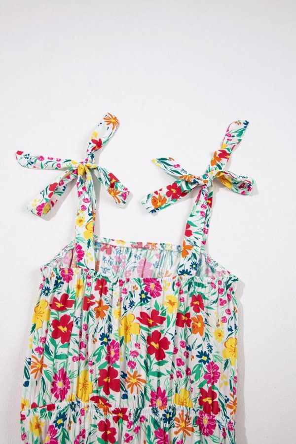 Short Dresses | Women Red Floral Print Knotted Strap Cinched Waist Ruffle Hem Mini Dress - Image 6