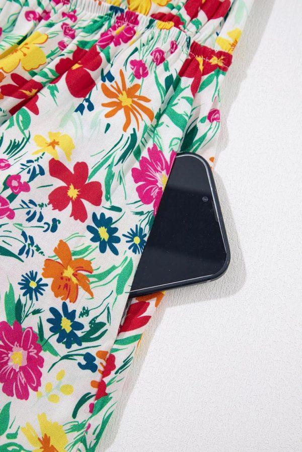 Short Dresses | Women Red Floral Print Knotted Strap Cinched Waist Ruffle Hem Mini Dress - Image 7
