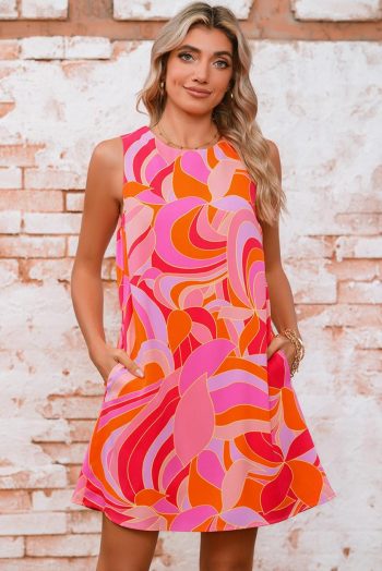 Short Dresses | Women Rose Abstract Floral Print Sleeveless Shift Mini Dress