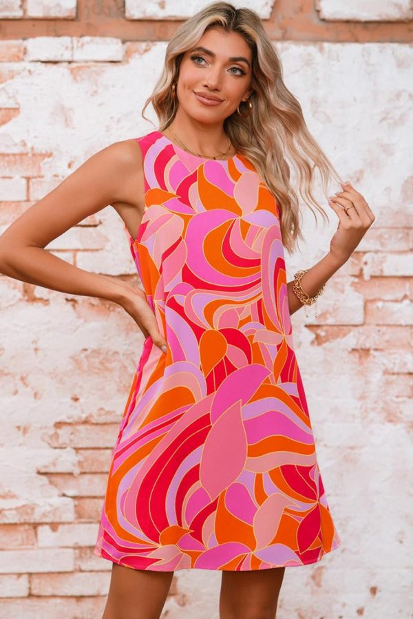 Short Dresses | Women Rose Abstract Floral Print Sleeveless Shift Mini Dress - Image 3