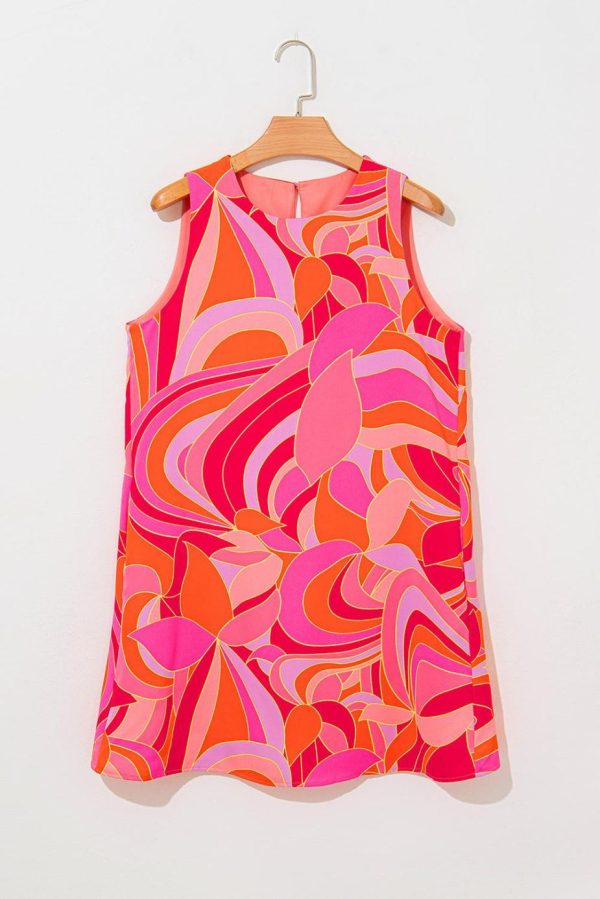 Short Dresses | Women Rose Abstract Floral Print Sleeveless Shift Mini Dress - Image 5