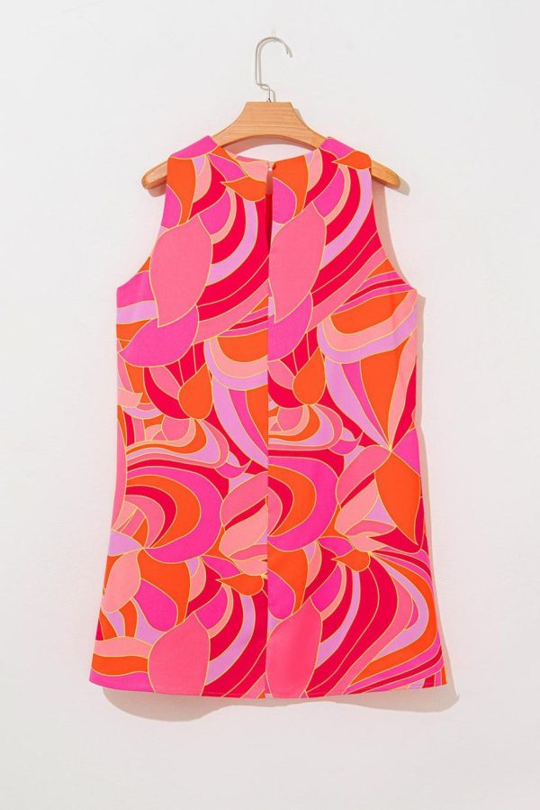 Short Dresses | Women Rose Abstract Floral Print Sleeveless Shift Mini Dress - Image 6