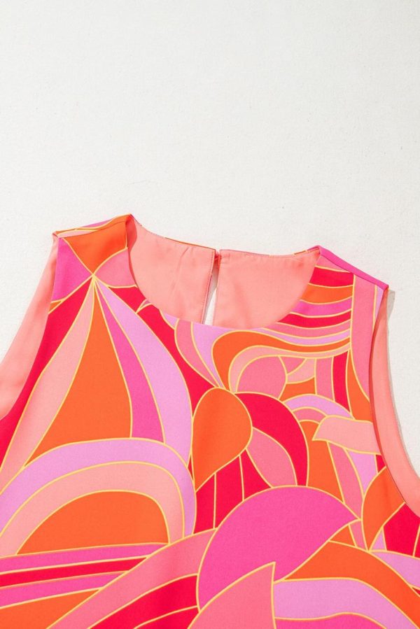 Short Dresses | Women Rose Abstract Floral Print Sleeveless Shift Mini Dress - Image 7