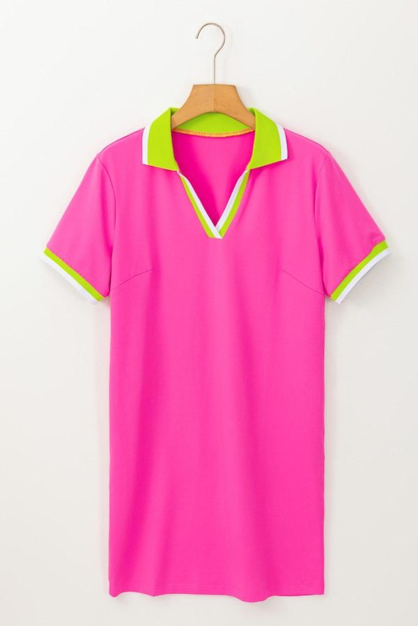 Short Dresses | Women Rose Red Pop Of Color Neckline T-Shirt Dress - Image 2