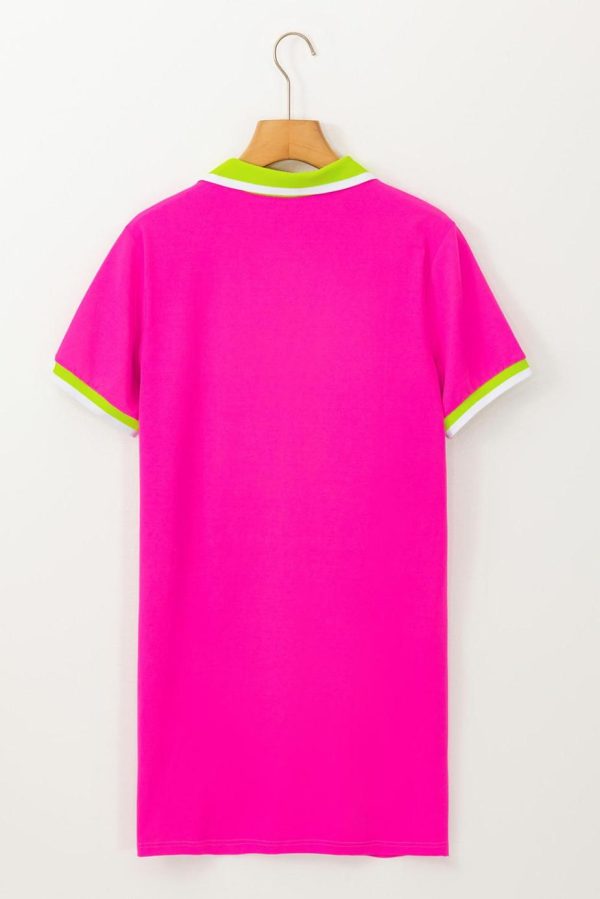 Short Dresses | Women Rose Red Pop Of Color Neckline T-Shirt Dress - Image 3
