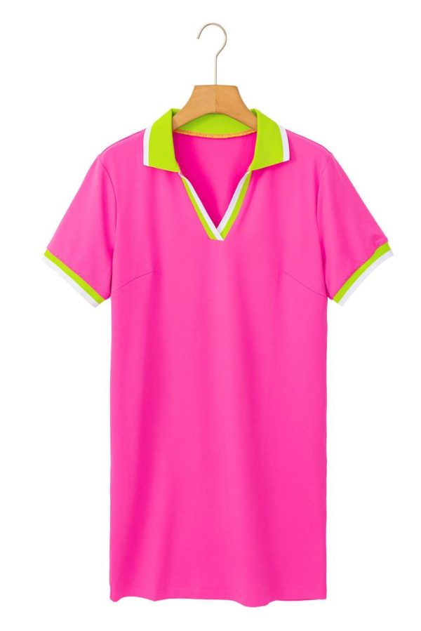 Short Dresses | Women Rose Red Pop Of Color Neckline T-Shirt Dress - Image 6