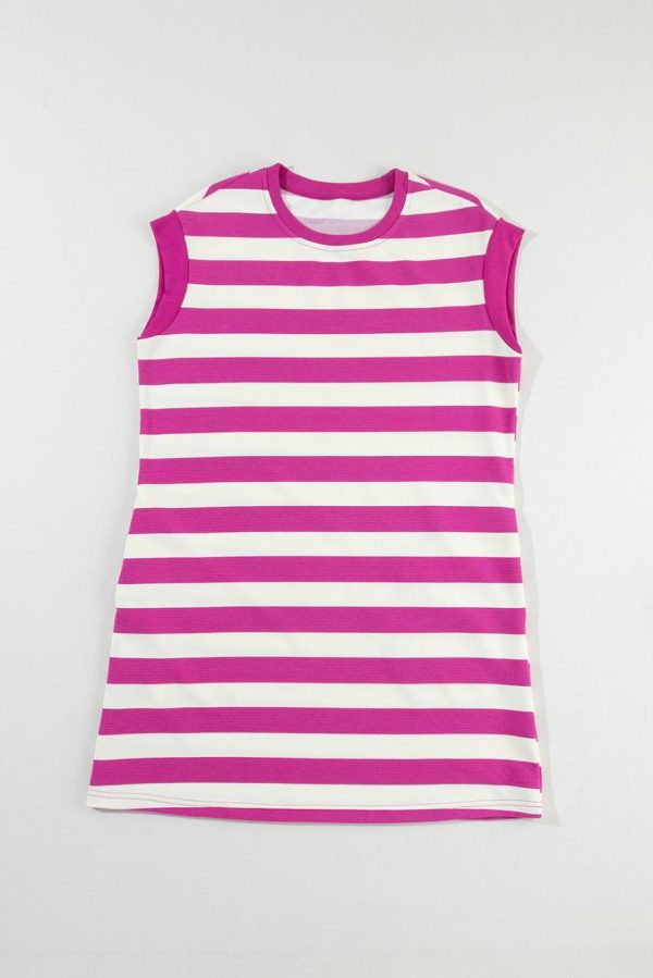 Short Dresses | Women Rose Stripe Cap Sleeve Pocketed T-Shirt Dress - Image 6
