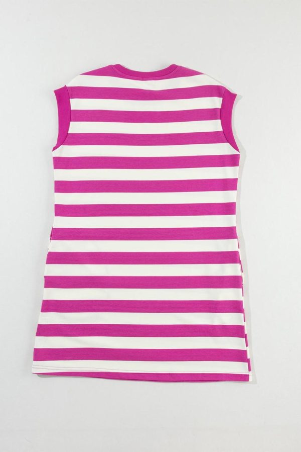 Short Dresses | Women Rose Stripe Cap Sleeve Pocketed T-Shirt Dress - Image 7