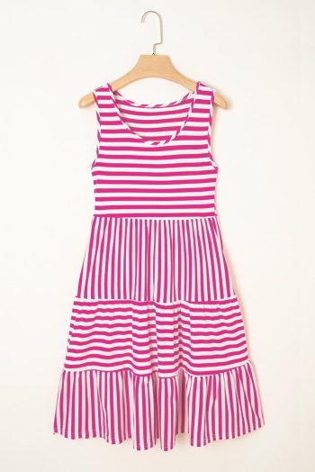 Short Dresses | Women Rose Stripe U Neck Sleeveless Loose Fit Mini Dress