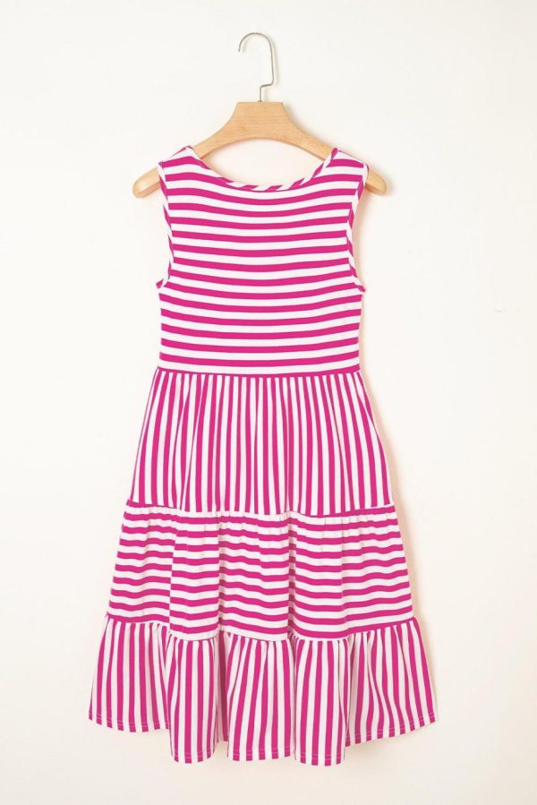 Short Dresses | Women Rose Stripe U Neck Sleeveless Loose Fit Mini Dress - Image 2