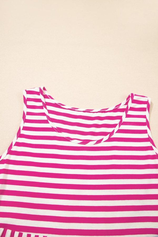 Short Dresses | Women Rose Stripe U Neck Sleeveless Loose Fit Mini Dress - Image 3