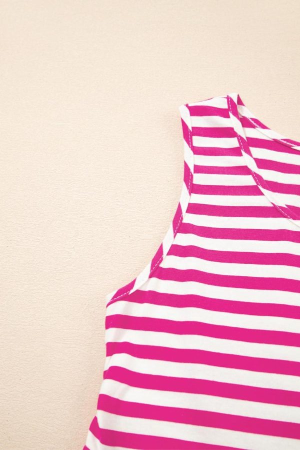 Short Dresses | Women Rose Stripe U Neck Sleeveless Loose Fit Mini Dress - Image 4