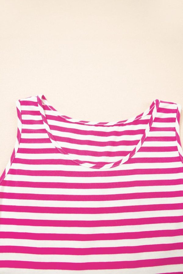Short Dresses | Women Rose Stripe U Neck Sleeveless Loose Fit Mini Dress - Image 5