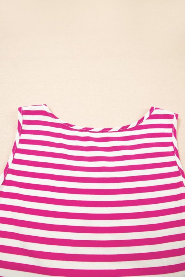 Short Dresses | Women Rose Stripe U Neck Sleeveless Loose Fit Mini Dress - Image 6