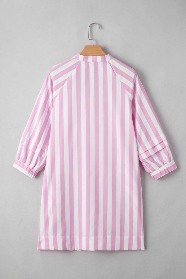 Short Dresses | Women Rose Striped Long Sleeve Buttons Loose Mini Dress - Image 5