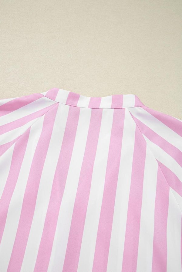 Short Dresses | Women Rose Striped Long Sleeve Buttons Loose Mini Dress - Image 7