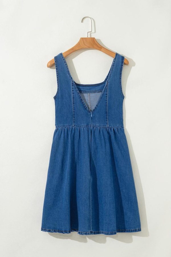 Short Dresses | Women Sail Blue Bowknot A-Line Sleeveless Denim Dress - Image 5