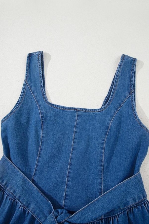 Short Dresses | Women Sail Blue Bowknot A-Line Sleeveless Denim Dress - Image 6