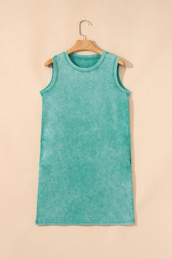 Short Dresses | Women Sea Green Mineral Wash Pocket Tank Mini Dress