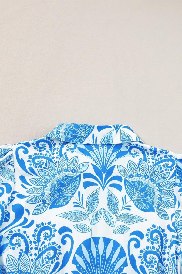 Short Dresses | Women Sky Blue Boho Floral Print Frill Tiered Mini Dress - Image 5