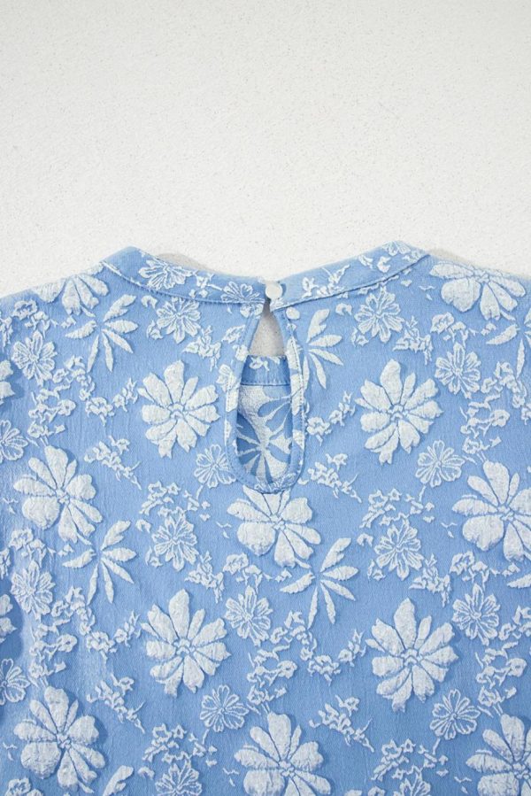 Short Dresses | Women Sky Blue Floal Jacquard Elegant Mini Dress - Image 5