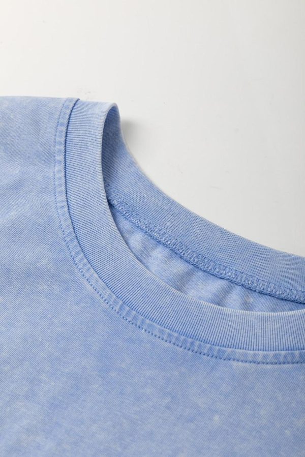Short Dresses | Women Sky Blue Mineral Wash Flower Patchwork Mini T Shirt Dress - Image 3