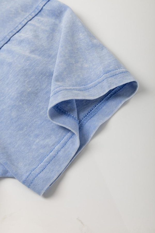 Short Dresses | Women Sky Blue Mineral Wash Flower Patchwork Mini T Shirt Dress - Image 4