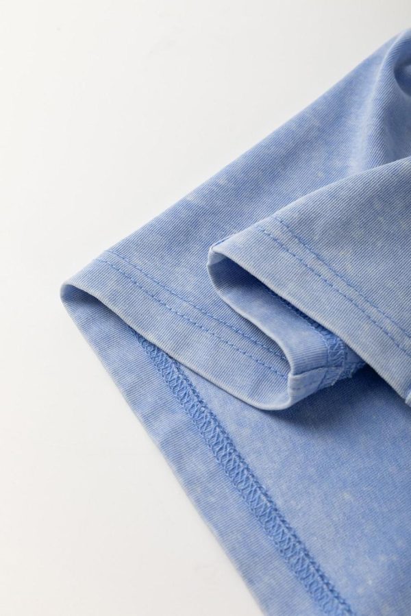 Short Dresses | Women Sky Blue Mineral Wash Flower Patchwork Mini T Shirt Dress - Image 7