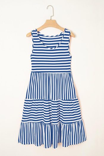 Short Dresses | Women Sky Blue Striped U Neck Sleeveless Loose Fit Mini Dress