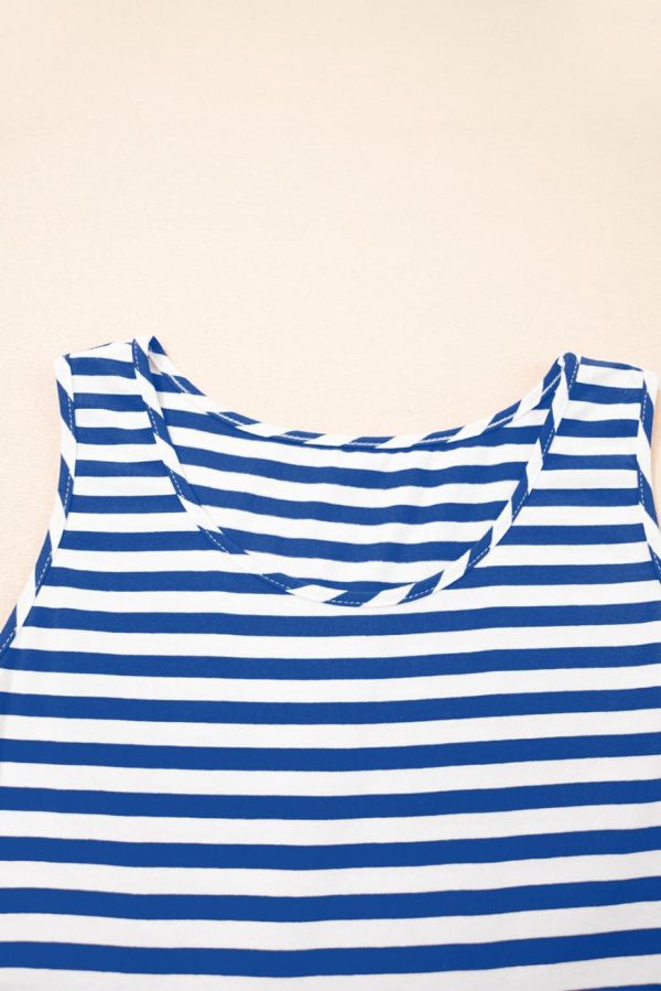 Short Dresses | Women Sky Blue Striped U Neck Sleeveless Loose Fit Mini Dress - Image 3