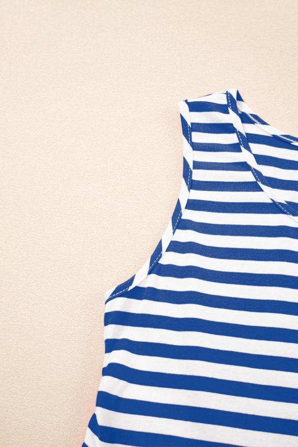 Short Dresses | Women Sky Blue Striped U Neck Sleeveless Loose Fit Mini Dress - Image 5