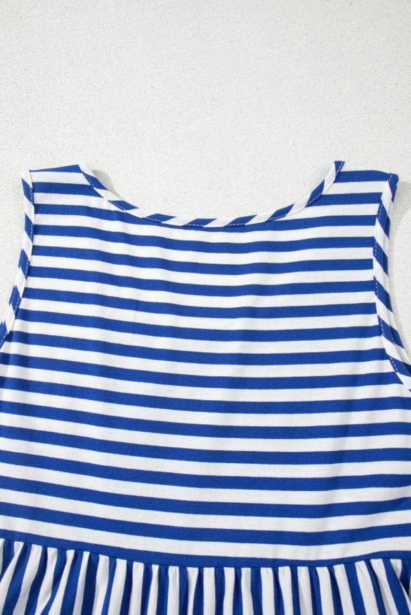 Short Dresses | Women Sky Blue Striped U Neck Sleeveless Loose Fit Mini Dress - Image 6