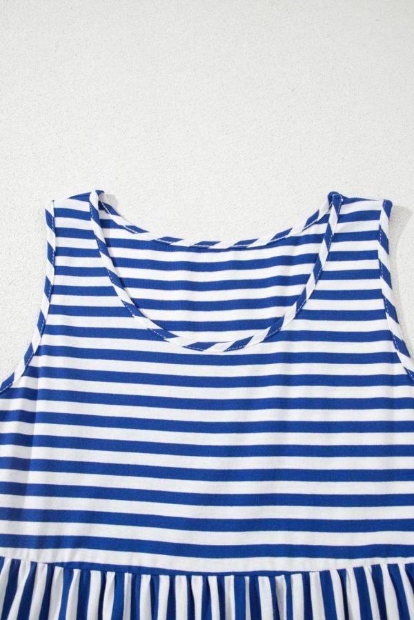 Short Dresses | Women Sky Blue Striped U Neck Sleeveless Loose Fit Mini Dress - Image 7