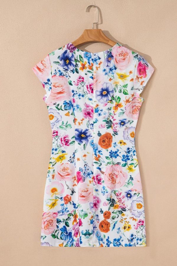 Short Dresses | Women Sky Blue Vibrant Floral Print Cap Sleeve Mini Dress - Image 5