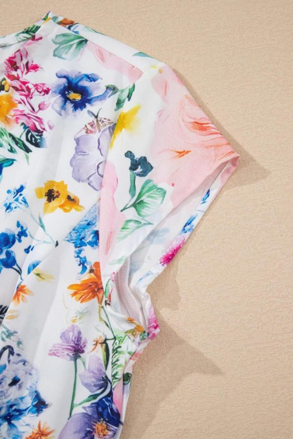 Short Dresses | Women Sky Blue Vibrant Floral Print Cap Sleeve Mini Dress - Image 7